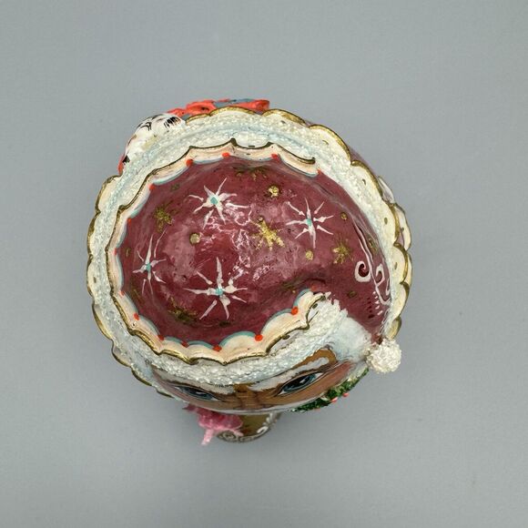 Russian Handpainted Carved Santa with Bell Tree Toy Bag Egg 3D Figurine Signed - Picture 7 of 9